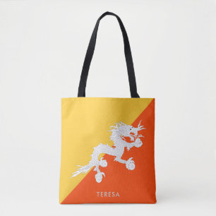 National Flag of Bhutan with Your Name Tote Bag