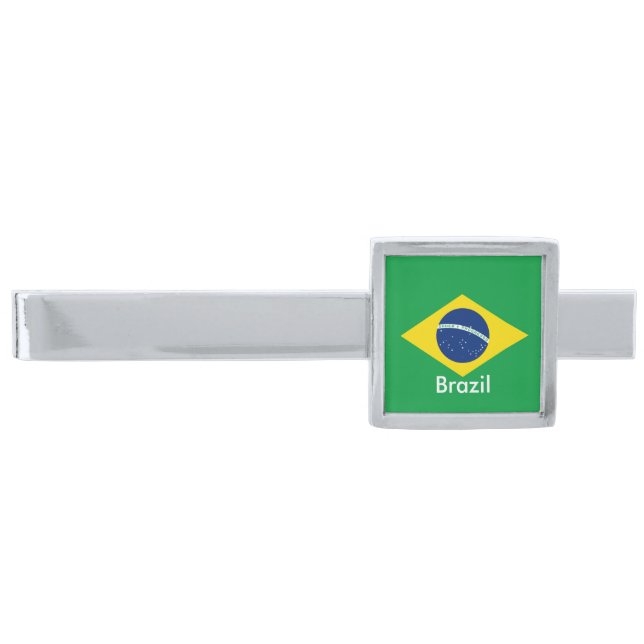 National flag of Brazil Silver Finish Tie Bar (Front)