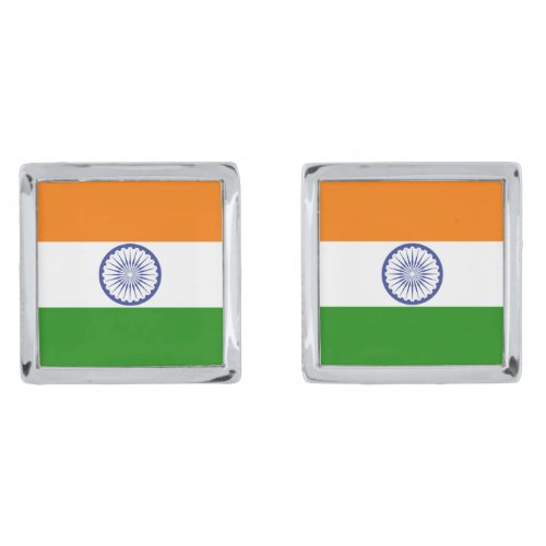 National Flag of India Ashoka Chakra Silver Cufflinks