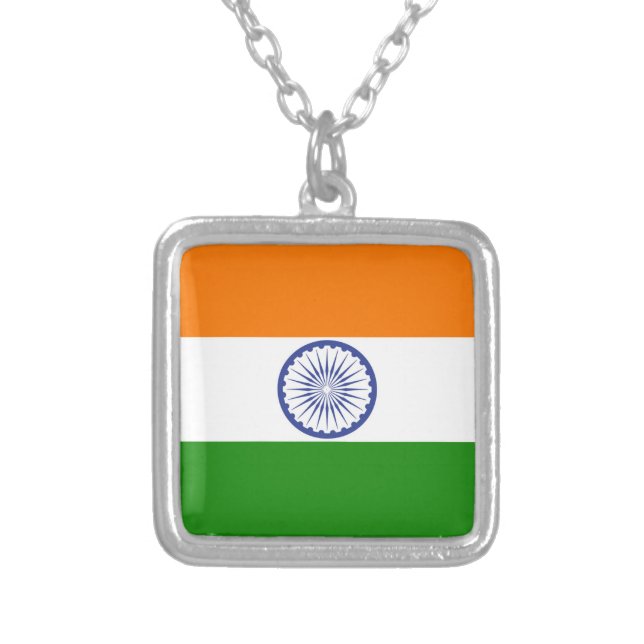 National Flag of India Ashoka Chakra Silver Plated Necklace (Front)