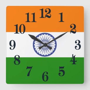 National Flag of India Ashoka Chakra Square Wall Clock
