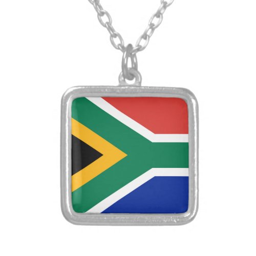 National flag of South Africa _ Authentic version Silver Plated Necklace