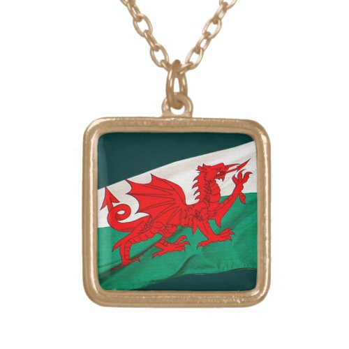 National Flag of Wales The Red Dragon Patriotic Gold Plated Necklace