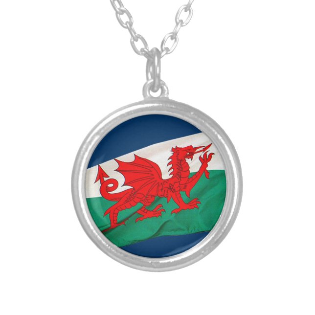 National Flag of Wales, The Red Dragon Patriotic Silver Plated Necklace (Front)