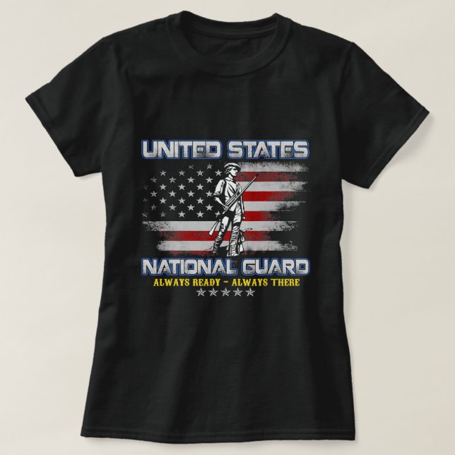 National Guard Veteran Always Ready American Flag  T-Shirt (Design Front)