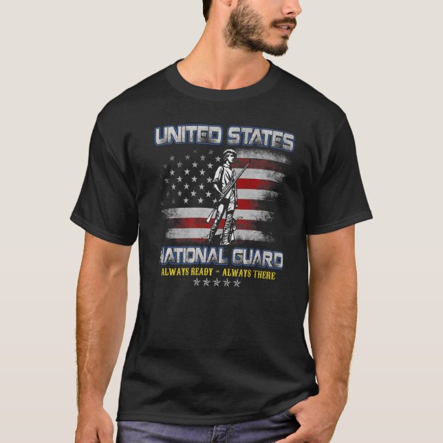 National Guard Veteran Always Ready American Flag  T-Shirt (Front)