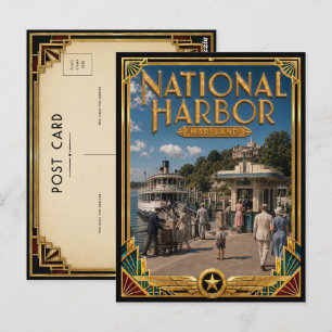 National Harbor Maryland Vintage Art Deco Golden Postcard