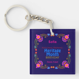 National Hispanic Heritage Birthday Colorful Flor Keychain