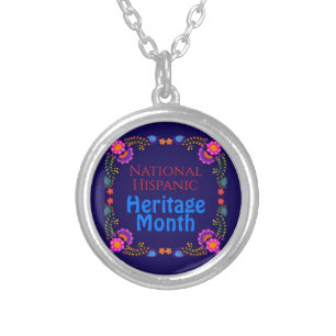 National Hispanic Heritage Birthday Colorful Flor Silver Plated Necklace