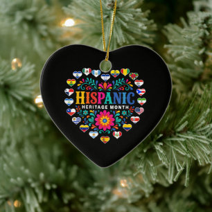 National Hispanic Heritage Month Heart Flags Ceramic Ornament