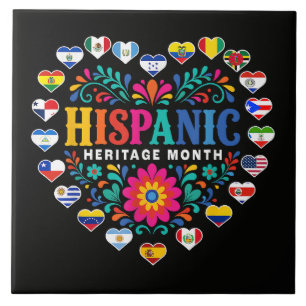 National Hispanic Heritage Month Heart Flags Ceramic Tile
