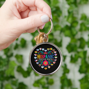 National Hispanic Heritage Month Heart Flags Keychain