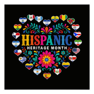 National Hispanic Heritage Month Heart Flags Poster