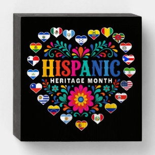 National Hispanic Heritage Month Heart Flags Wooden Box Sign