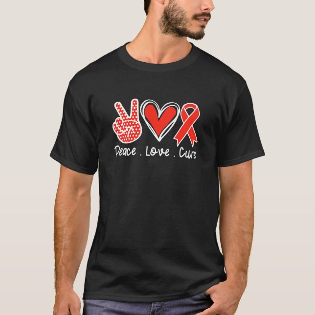 National Hiv Testing Day Ribbon Peace Love Cure Fa T-Shirt (Front)