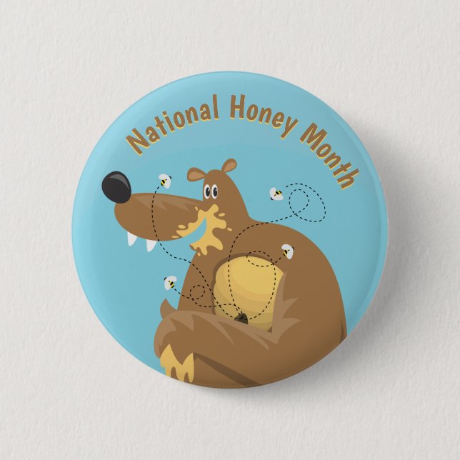 National Honey Month Cartoon Bear Button (Front)