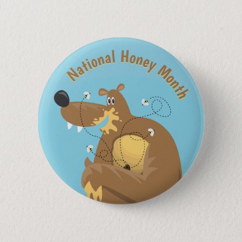 National Honey Month Cartoon Bear Button