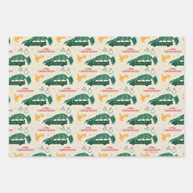 National Lampoon Christmas Tree on Car Pattern Wrapping Paper Sheets (Front)