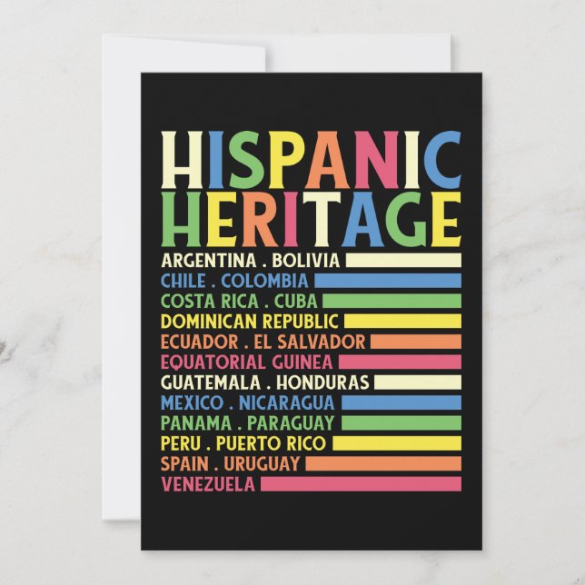 National Latino Countries Hispanic Heritage Month Invitation (Front)