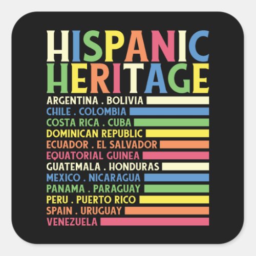 National Latino Countries Hispanic Heritage Month Square Sticker