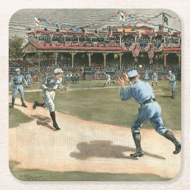 National League Baseball Game 1886 Square Paper Coaster (Front)