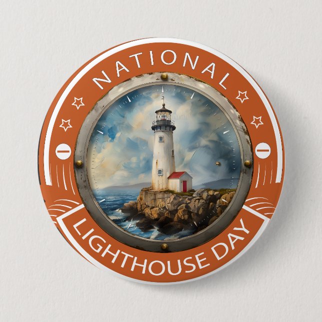 National Lighthouse Day Sign Button (Front)