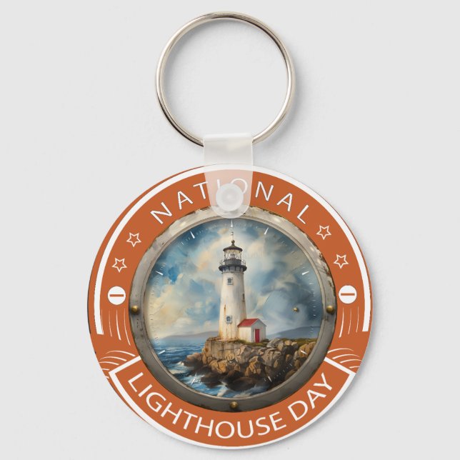 National Lighthouse Day Sign Keychain (Front)