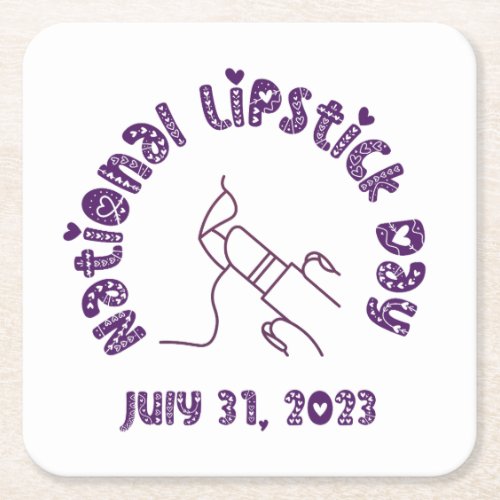 National Lipstick Day July 31 2023    Square Paper Coaster