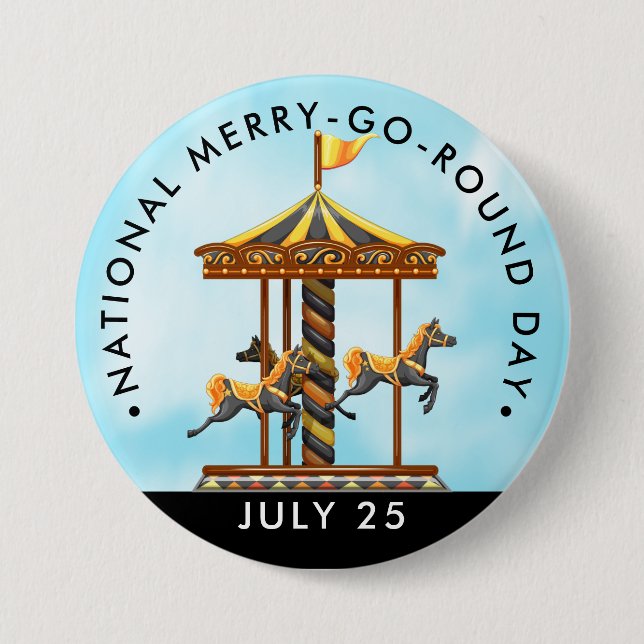 National Merry-Go-Round Day, black horses Button (Front)