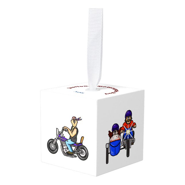 National Motorcycle Day Cube Ornament (Front Angled)