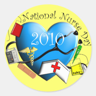 National Nurse Day Blue Heart Design Classic Round Sticker
