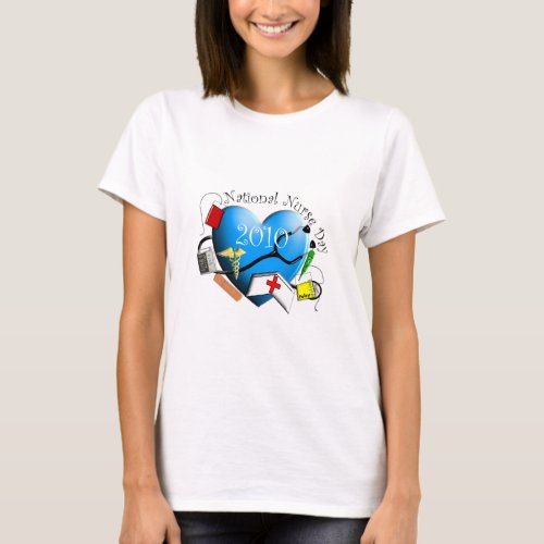 National Nurse Day Blue Heart Design T_Shirt