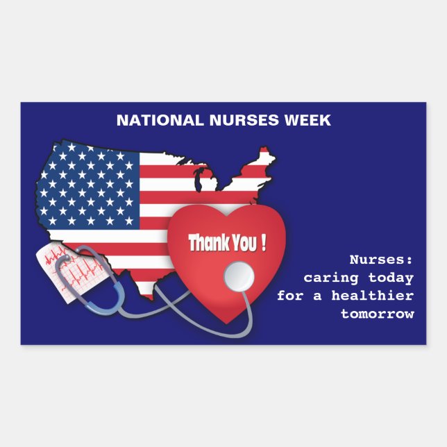National Nurses Week. USA Patriotic design custom Rectangular Sticker (Front)