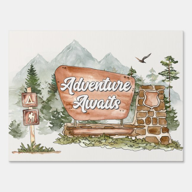 national park adventure awaits yard sign (Front)