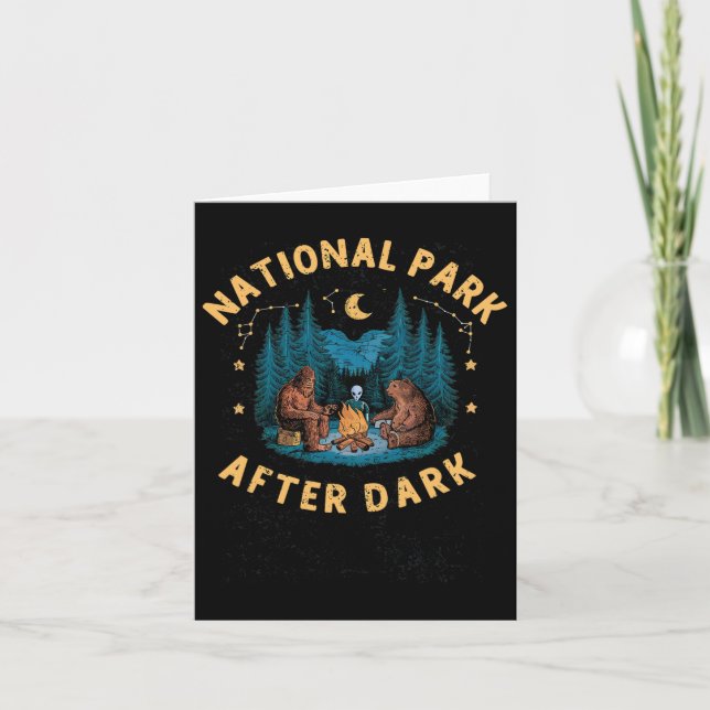 National Park After Dark Funny Bigfoot Alien Campi Card (Front)
