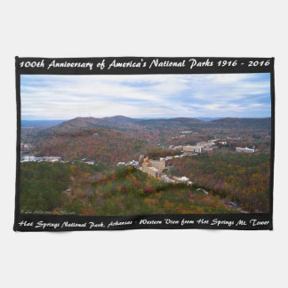 National Park Anniversary Hot Springs Autumn View Kitchen Towel
