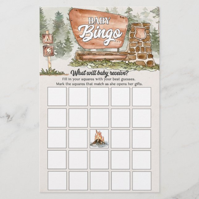 national park baby bingo baby shower game  (Front)