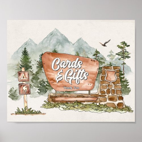 National Park birthday party cards and gifts sign