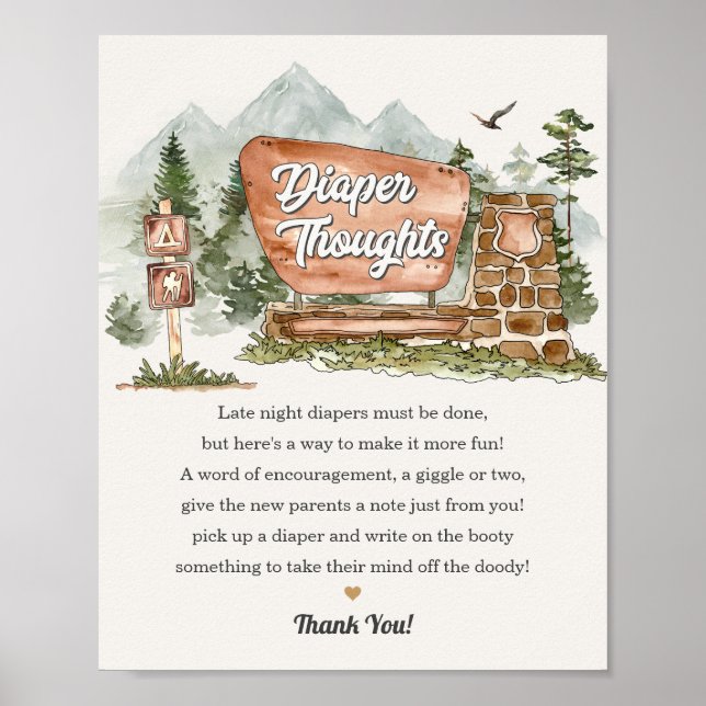 national park diaper thoughts baby shower sign (Front)