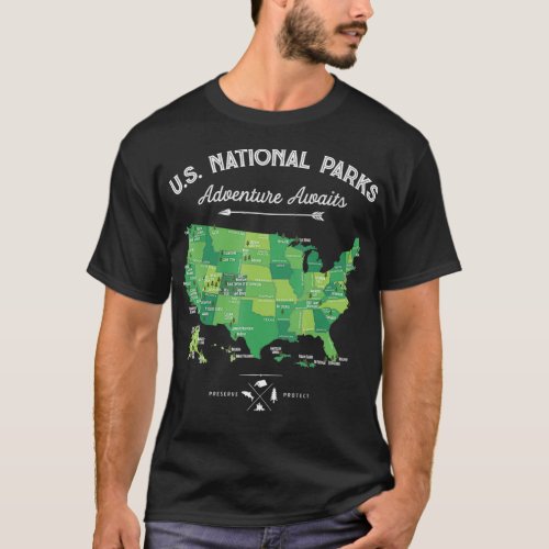 National Park Map  Camping s Women Men Hiking  T_Shirt