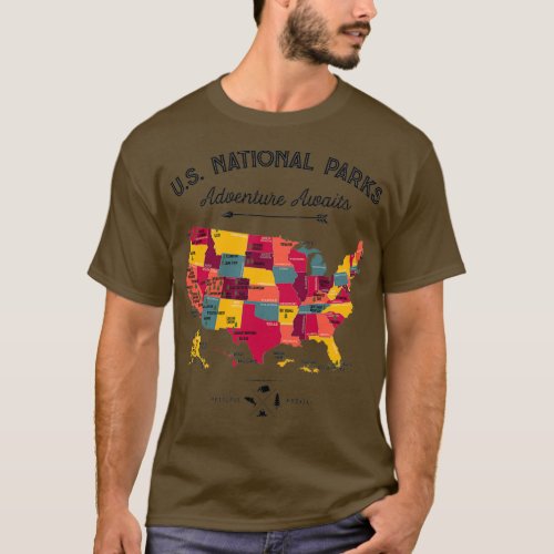 National Park Map Vintage All 59 National Parks Gi T_Shirt