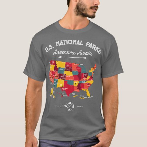 National Park Map Vintage All 59 National Parks Gi T_Shirt