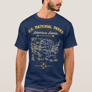 National Park Map Vintage All 59 National Parks Gi T-Shirt