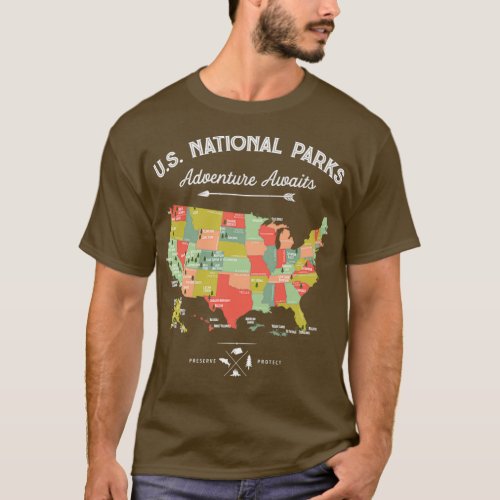 National Park Map Vintage All 59 National Parks T_Shirt