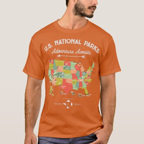 National Park Map Vintage All 59 National Parks T_Shirt
