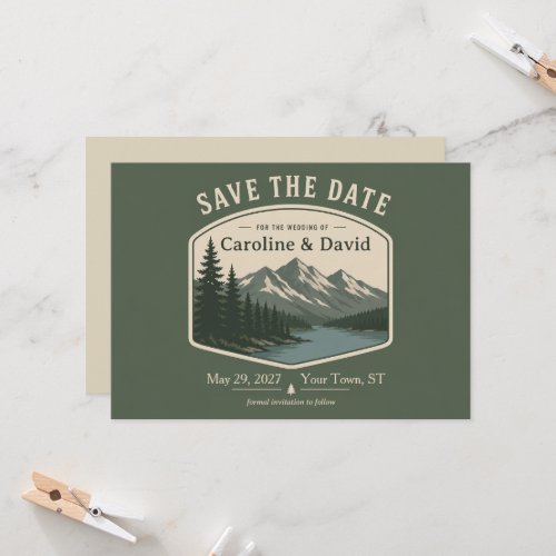 National Park Mountain Lake Wedding Save the Date Invitation