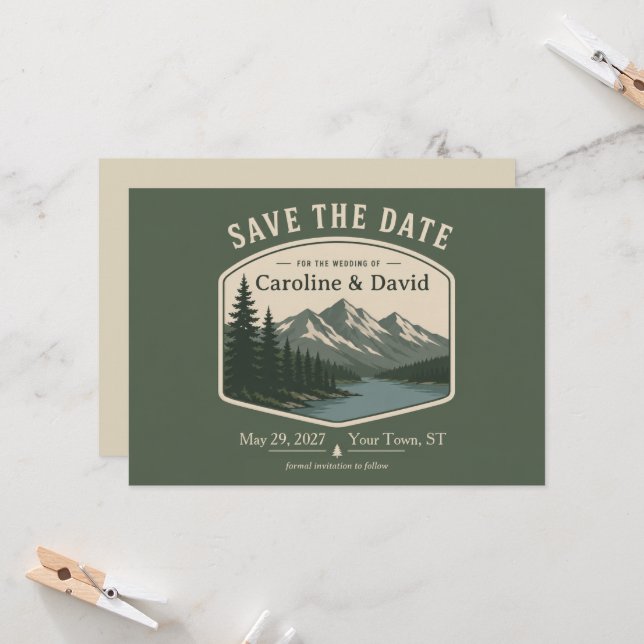 National Park Mountain Lake Wedding Save the Date Invitation (Front/Back In Situ)