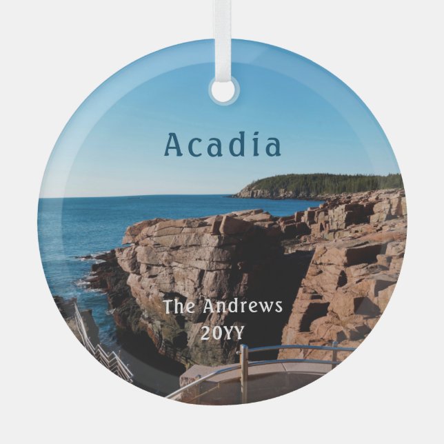 National Park Thunder Hole Acadia Glass Ornament (Front)