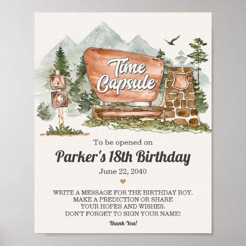 national park time capsule party sign