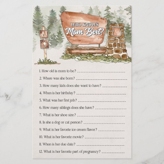 national park who knows mom best baby shower game  (Front)